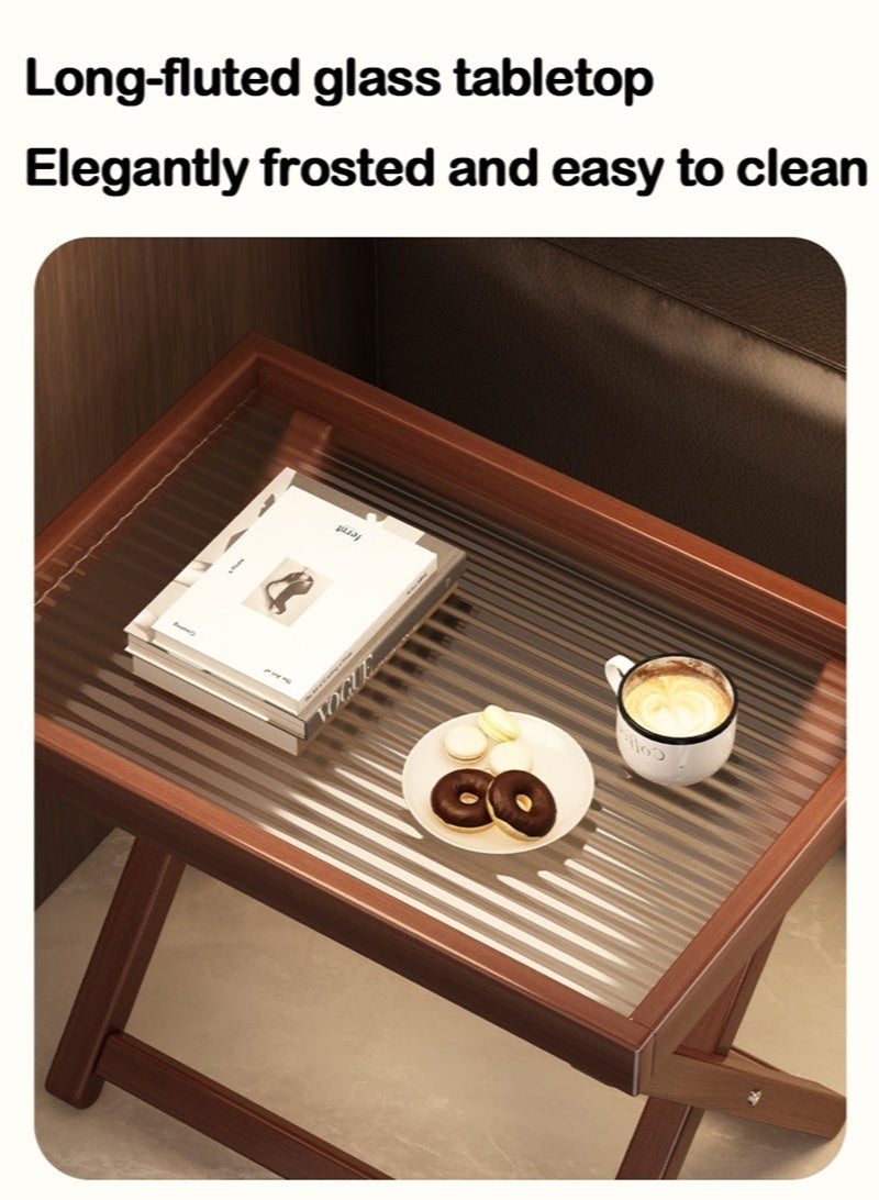 WALALLA Detachable Fluted Glass Table Bamboo Wood and Fluted Glass Storage Tray Foldable X-Shaped Side Table Magazine Table Square Side Table End Tables for Bedroom Livingroom Balcony - Image 4